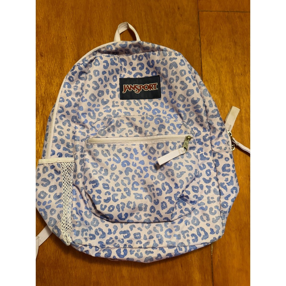 JanSport SuperBreak Backpack Purple Blue Leopard Cheetah Print School Bag